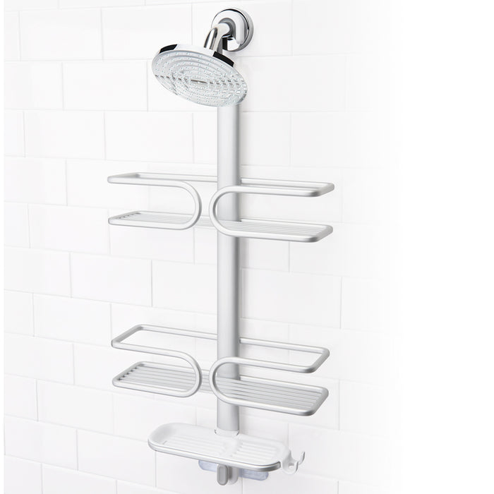 Shelf with 2 baskets and 1 soap dish for the shower, grey aluminium
