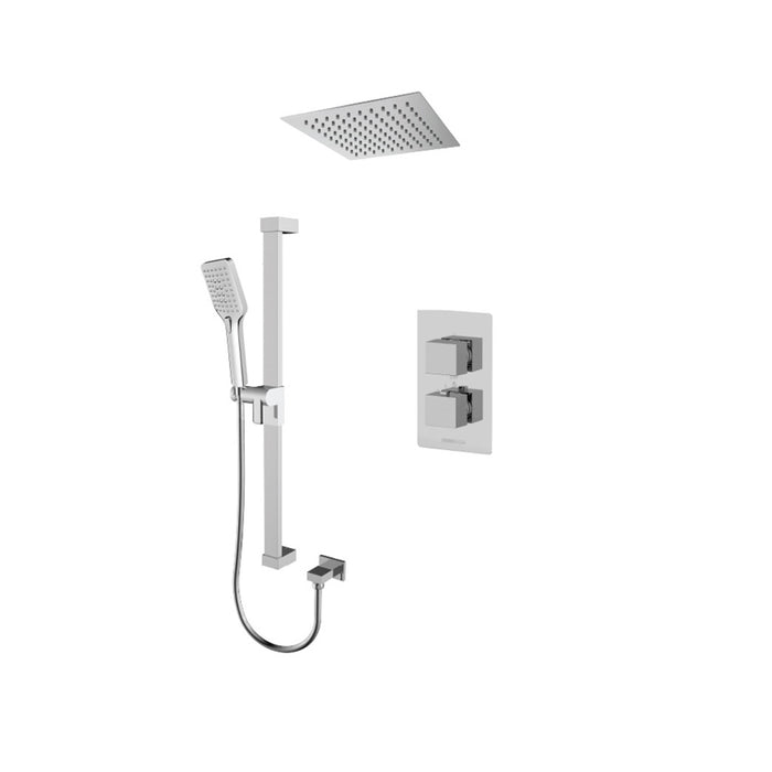 T-Box shower set, 2 functions, thermostatic, rain head, Slick Collection
