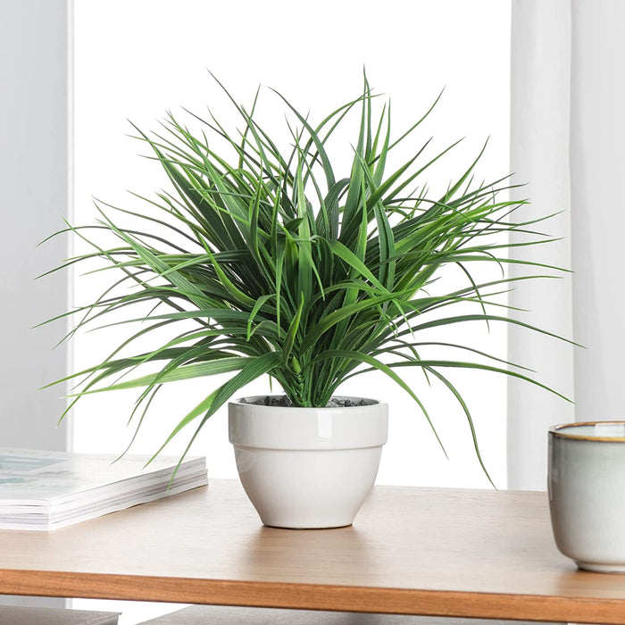 Plante artificielle en pot Herbe vert foncé pot blanc10.5'' D x 11'' H