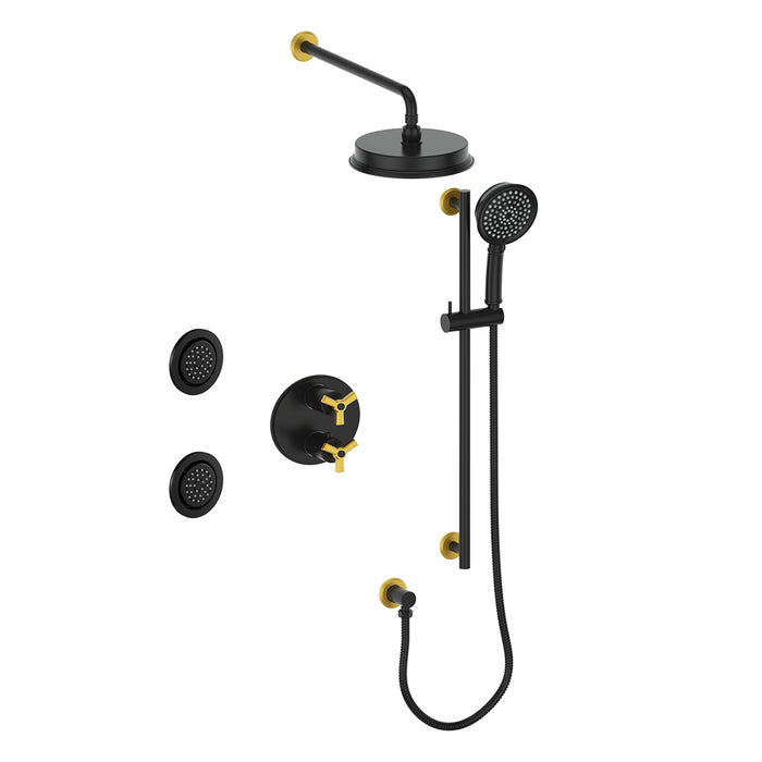 Thermostatic bath/shower faucet kit, 3-way, Zehn Collection, gold and black finish