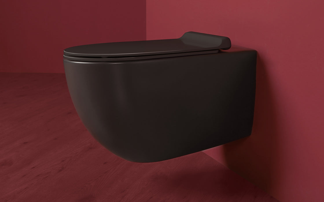 Toilette suspendue sans rebord avec siège Collection Vignoni, noir mat