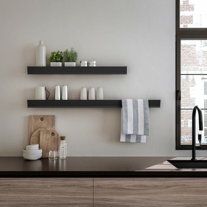 Moon wall shelf with integrated towel rack