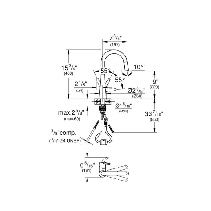 Robinet de cuisine rétractable Bec Arrondi Collection ZEDRA