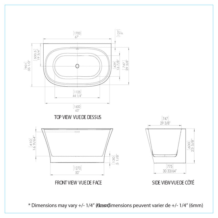 Baignoire autoportante Airven 67 po