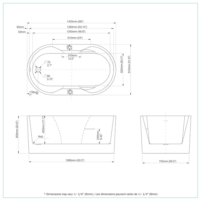 Amie Freestanding Bathtub 56"X32"