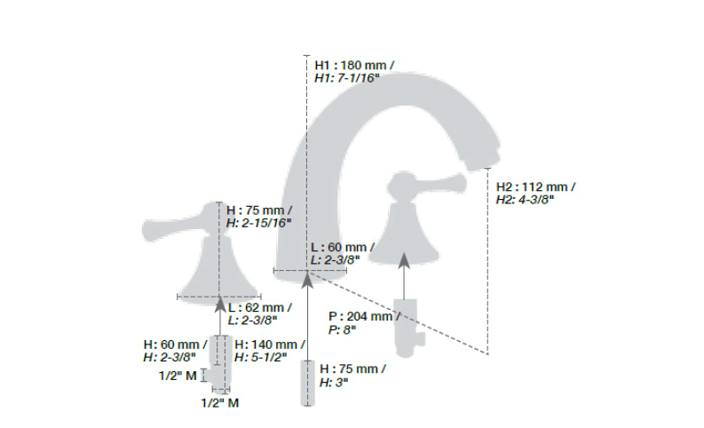 Robinet de bain 3 morceaux Collection Romain