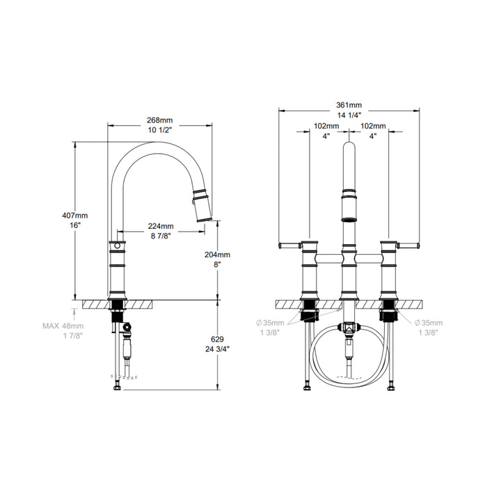 Robinet de cuisine bridge avec douchette Collection VILLA