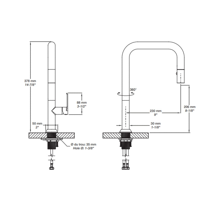 Robinet de cuisine avec douchette Collection TUBE H15