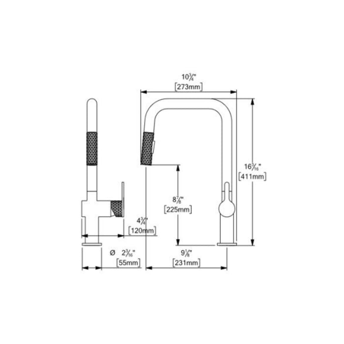 Square kitchen faucet with 2-function pull-out spray Calozy Collection