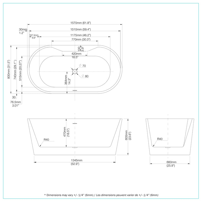 Dolie Freestanding Bathtub 62"