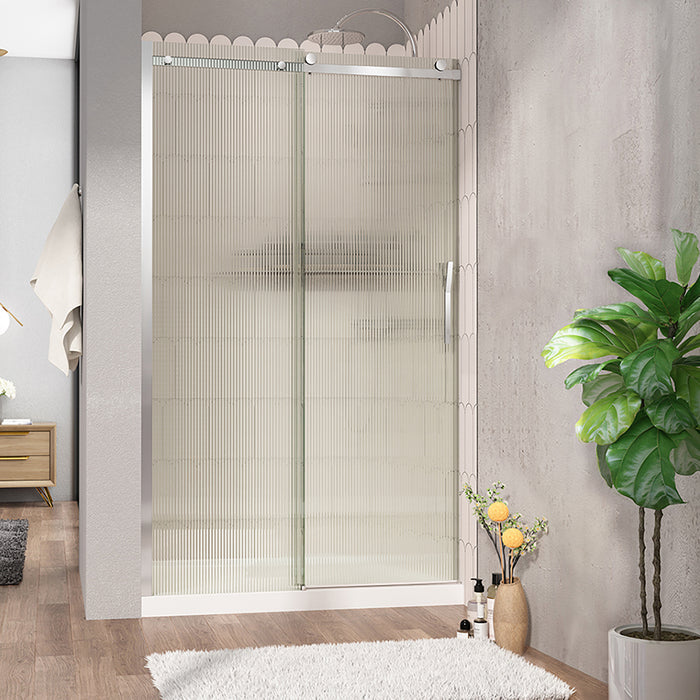 Fluted glass alcove shower door Vaia Collection