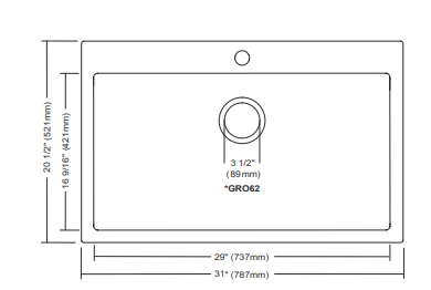 Évier de cuisine Simple en Quartz 31'' X 20 1/2'' X 9 5/8'' Collection Monte Bianco