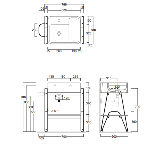 Vanité structure noir avec lavabo Collection Hop