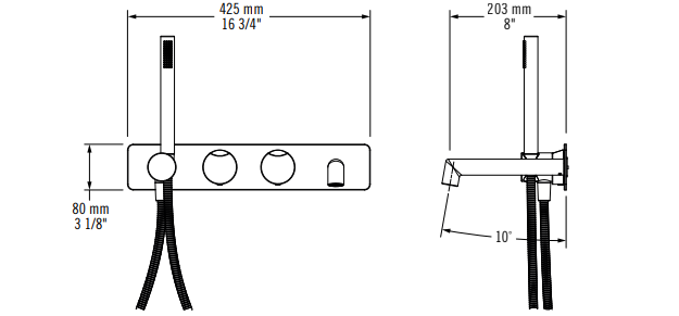 Robinet de bain mural avec douchette Collection Moon