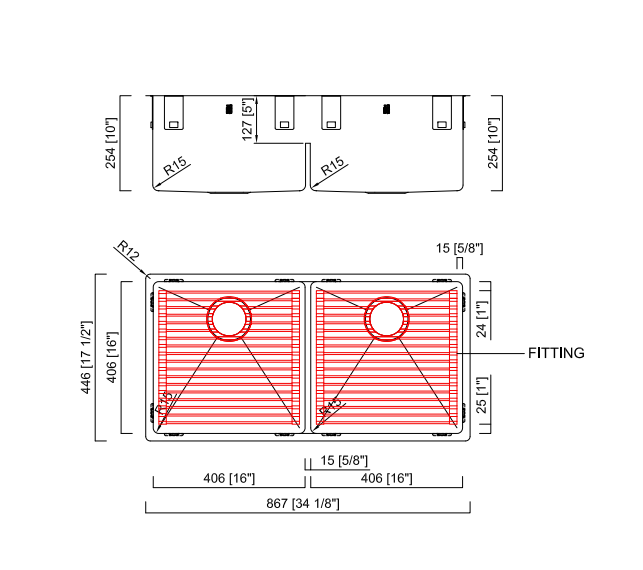 Platinum Sonix 34" Low Divide 50/50 Double Sink Kit
