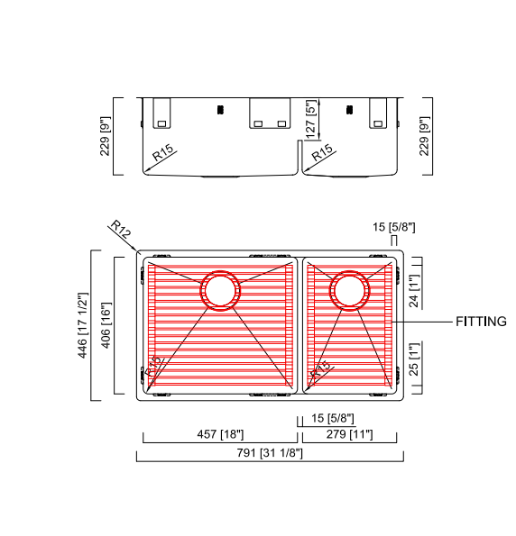 Ensemble d’évier de cuisine double 60/40 Platinum Sonix 31"