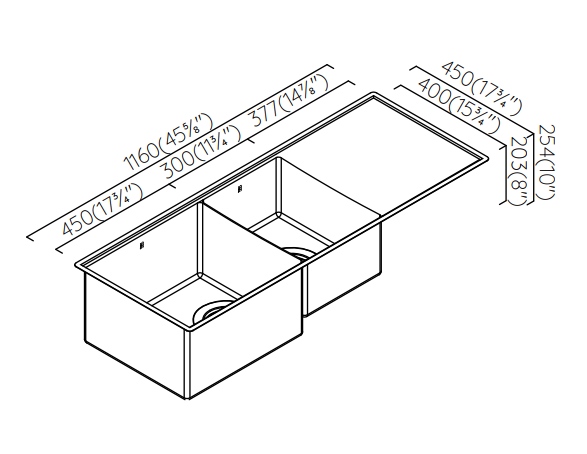 Évier de cuisine double 46" avec kit d’égouttage