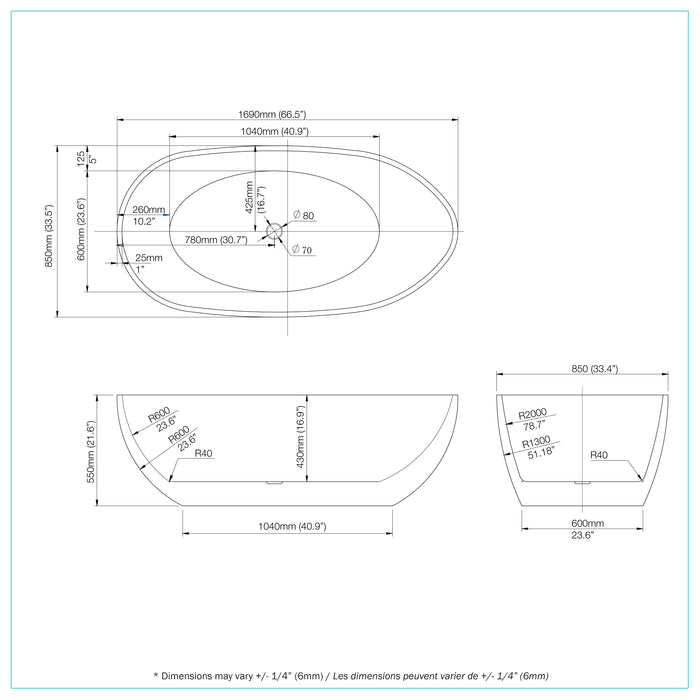 Baignoire autoportante Black Egret 67 po