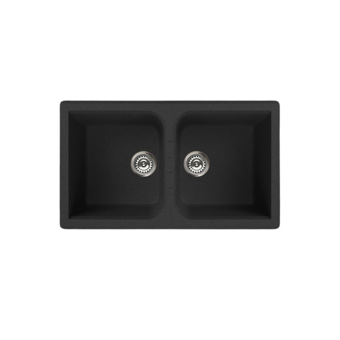 VENICE Black Granite Double Countertop Kitchen Sink