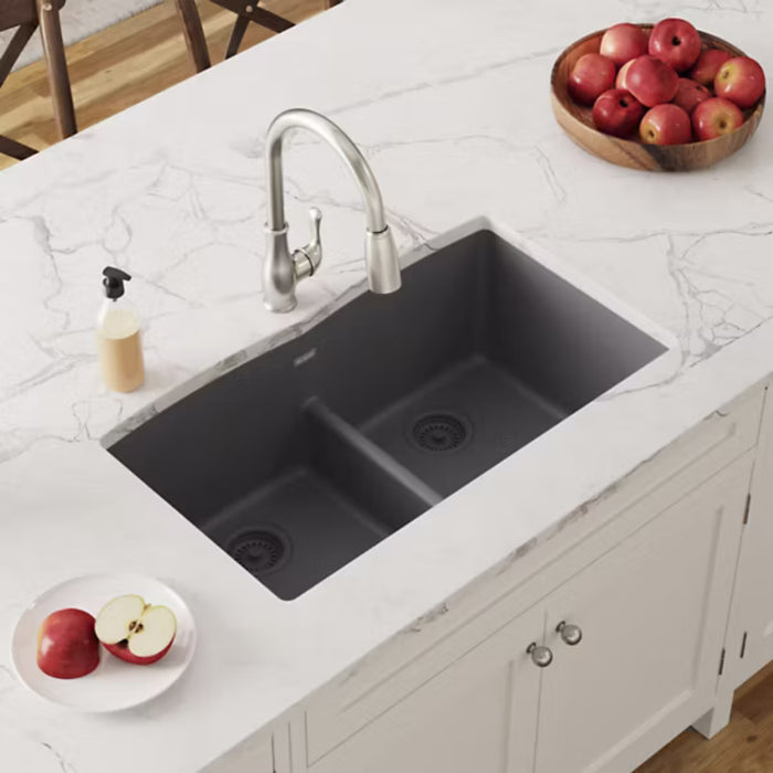 Évier double sous plan 33" x 19" Gris crépuscule Quartz Classic