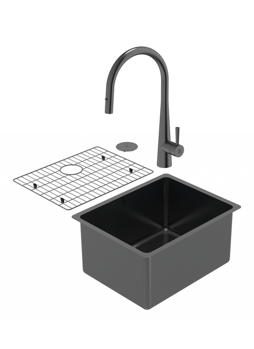 Black Laundry Sink and Cignus Kitchen Faucet Duo