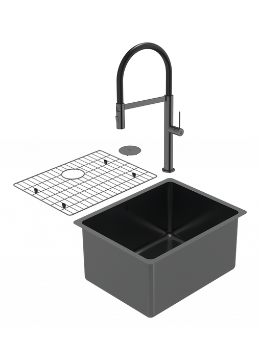 Black Laundry Sink and Crystal Kitchen Faucet Duo