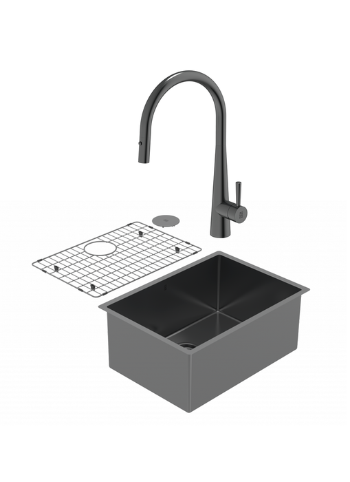 Duo évier PearlArc noir et robinet de cuisine Cignus