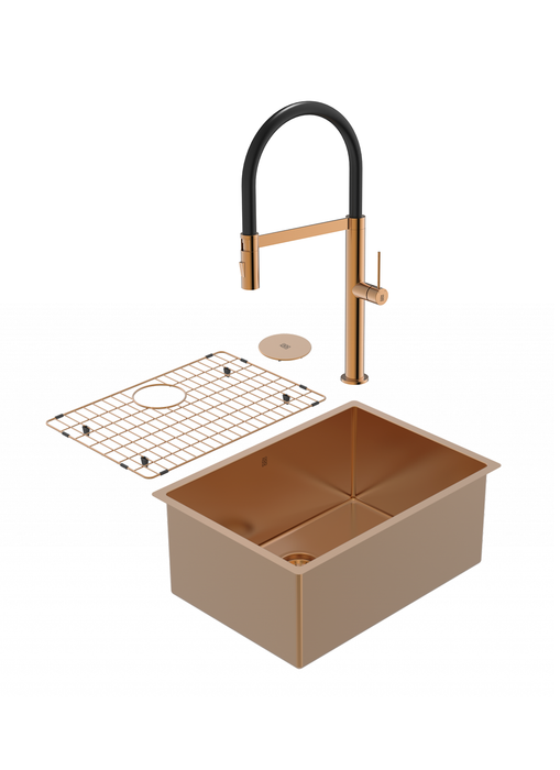 Bronze PearlArc Sink & Crystal Kitchen Faucet Duo