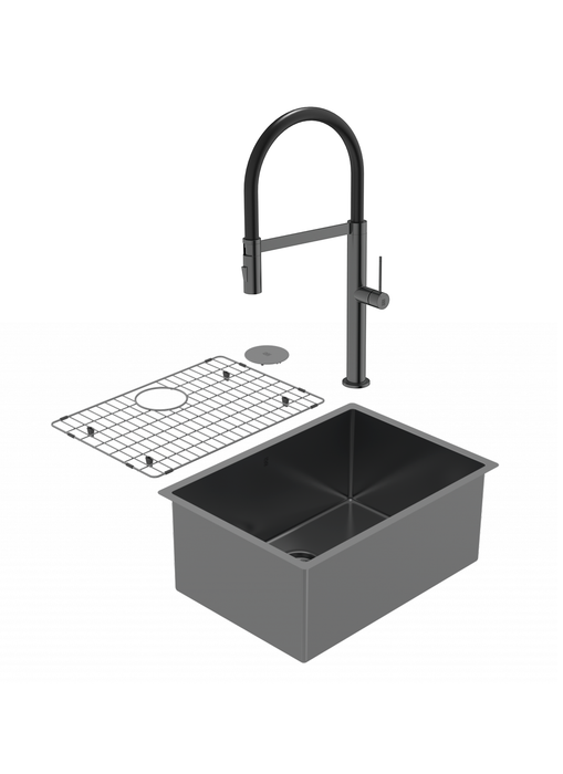 Duo évier PearlArc noir et robinet de cuisine Crystal