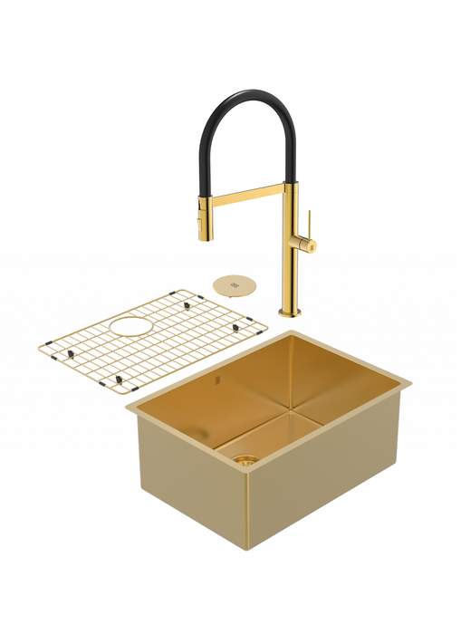 Gold PearlArc Sink and Crystal Kitchen Faucet Duo