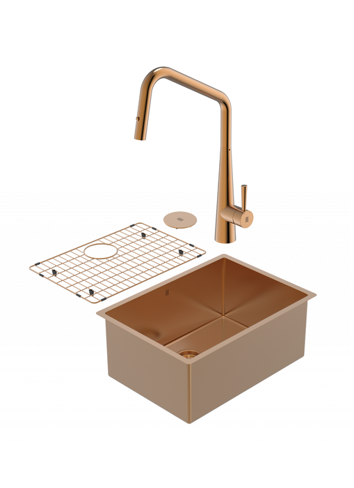 Bronze PearlArc Sink & Orizuro Kitchen Faucet Duo