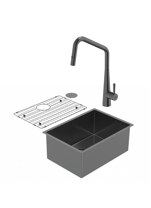 Duo évier PearlArc noir et robinet de cuisine Orizuro