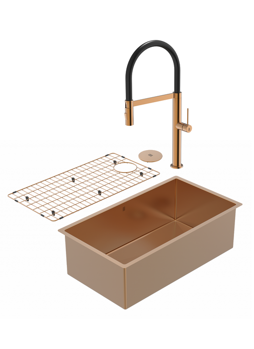 Bronze PearlArc Sink & Crystal Kitchen Faucet Duo