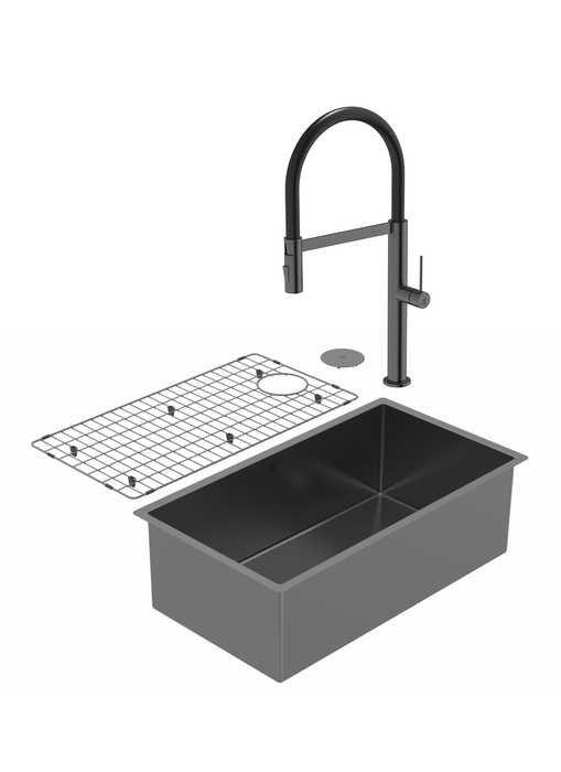 Duo évier PearlArc noir et robinet de cuisine Crystal