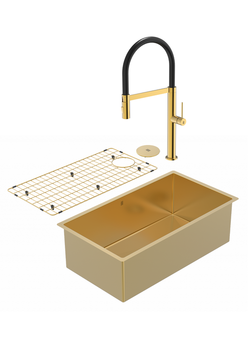 Gold PearlArc Sink and Crystal Kitchen Faucet Duo