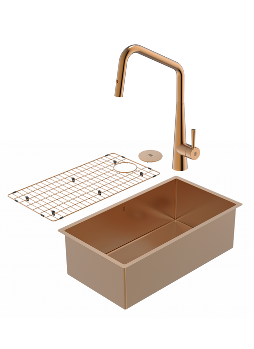 Bronze PearlArc Sink & Orizuro Kitchen Faucet Duo