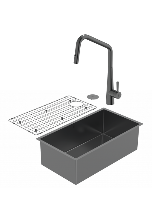 Duo évier PearlArc noir et robinet de cuisine Orizuro