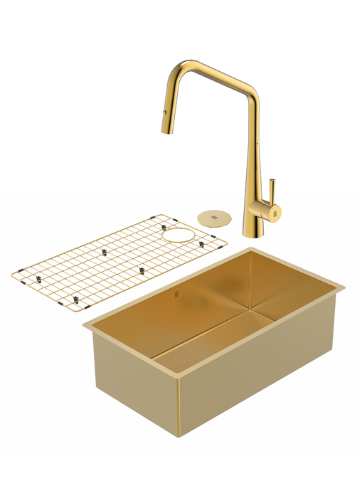 Gold PearlArc™ Sink and Orizuro Kitchen Faucet Duo