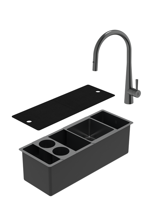 Duo évier Party noir et robinet de cuisine Cignus