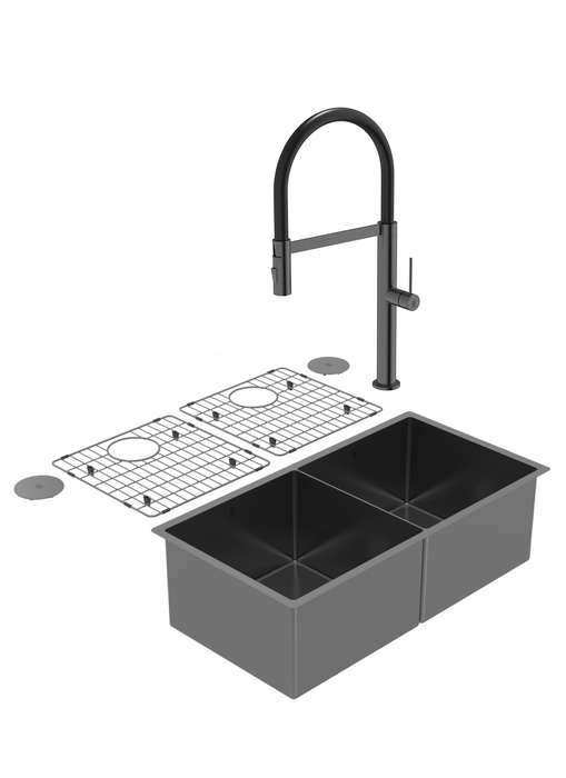 Duo évier double PearlArc noir et robinet de cuisine Crystal