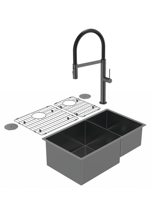 Duo évier double PearlArc noir et robinet de cuisine Crystal