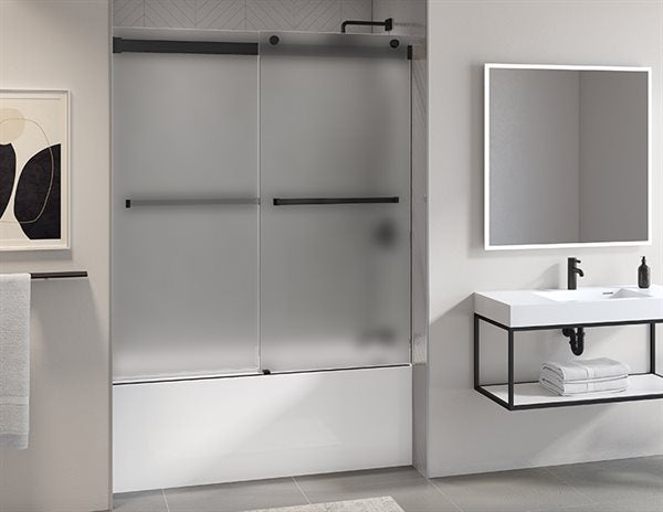 Mist Glass Alcove Sliding Bath Door Gemini Plus Collection