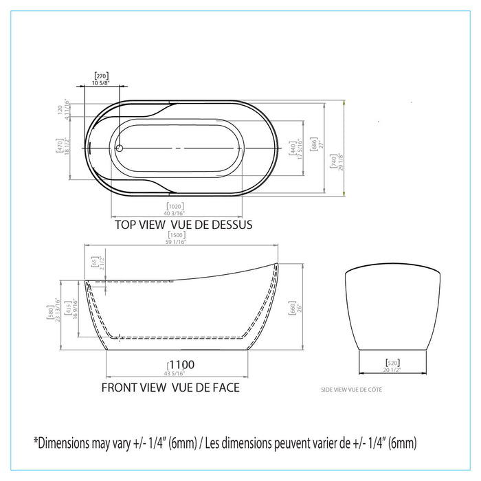 Johans Freestanding Bathtub 59" X 29"