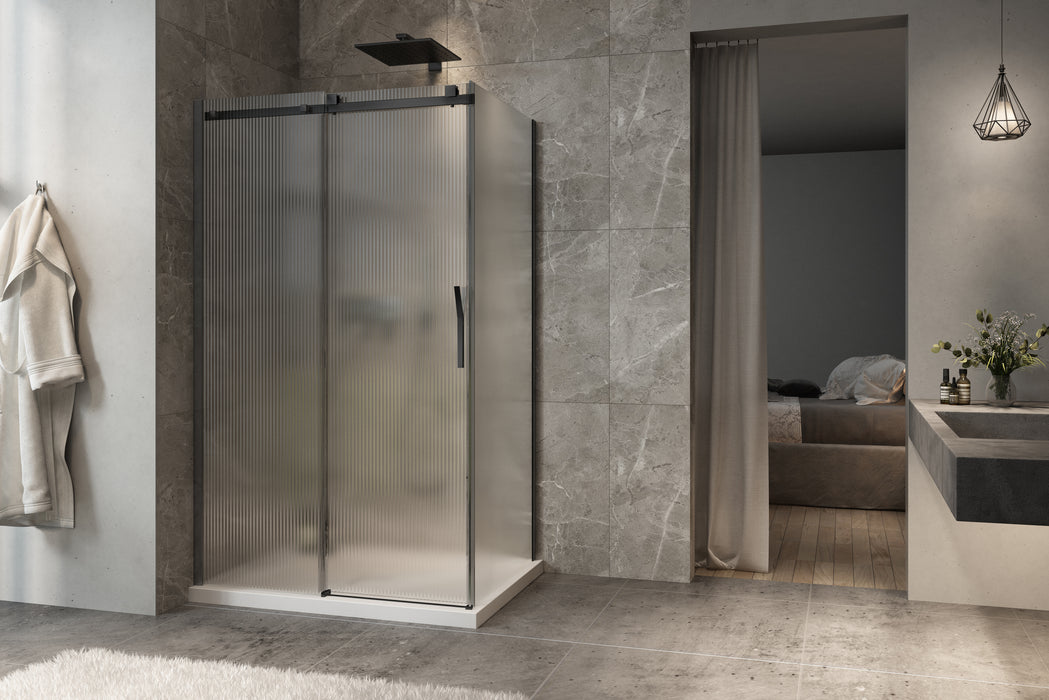 2-sided shower door Vaia collection fluted glass collection (closes against the return panel)