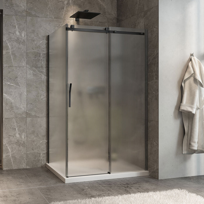 2-sided shower door Minia Collection fluted glass (closes against the return panel)