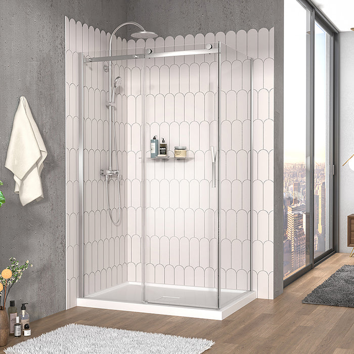 2-sided shower door Vaia Collection clear glass (closes against the return panel)