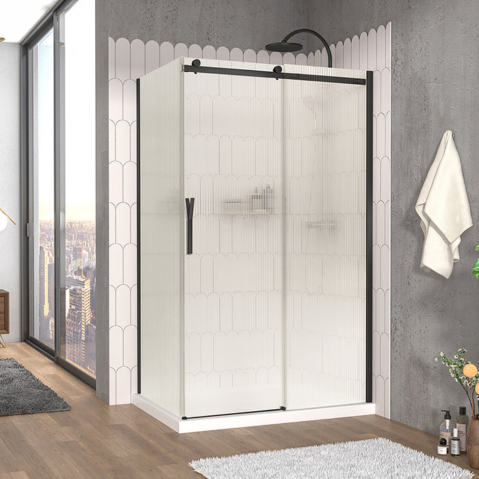 2-sided shower door Vaia collection fluted glass collection (closes against the return panel)