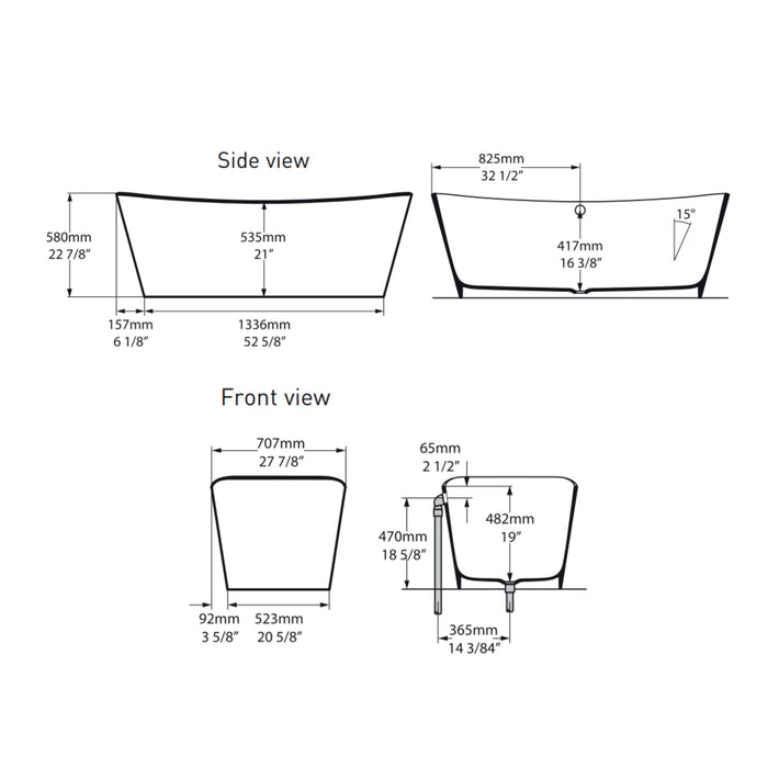 Baignoire autoportante avec trop-plein Collection Trivento