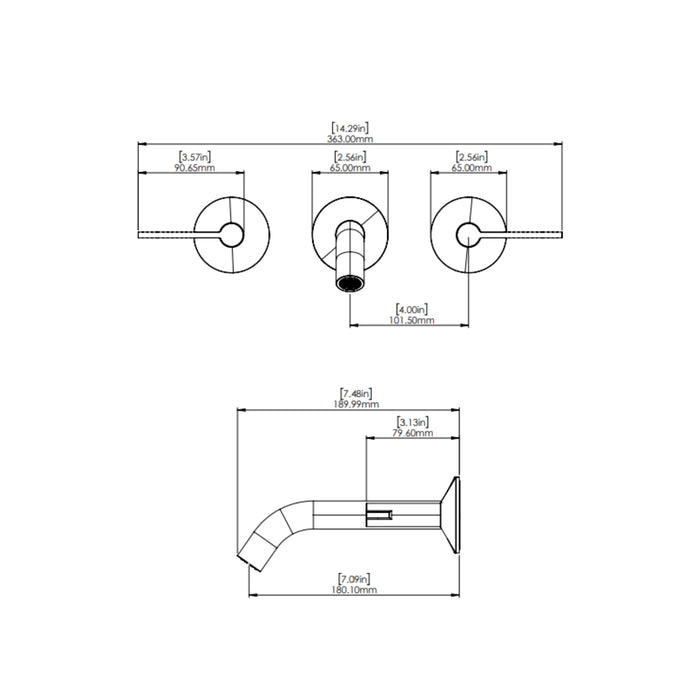Robinet de lavabo mural avec drain 2 poignées Collection Paloma
