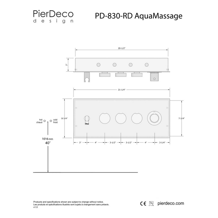 Robinet thermo/douche Encastré Stainless Poli Aquamassage